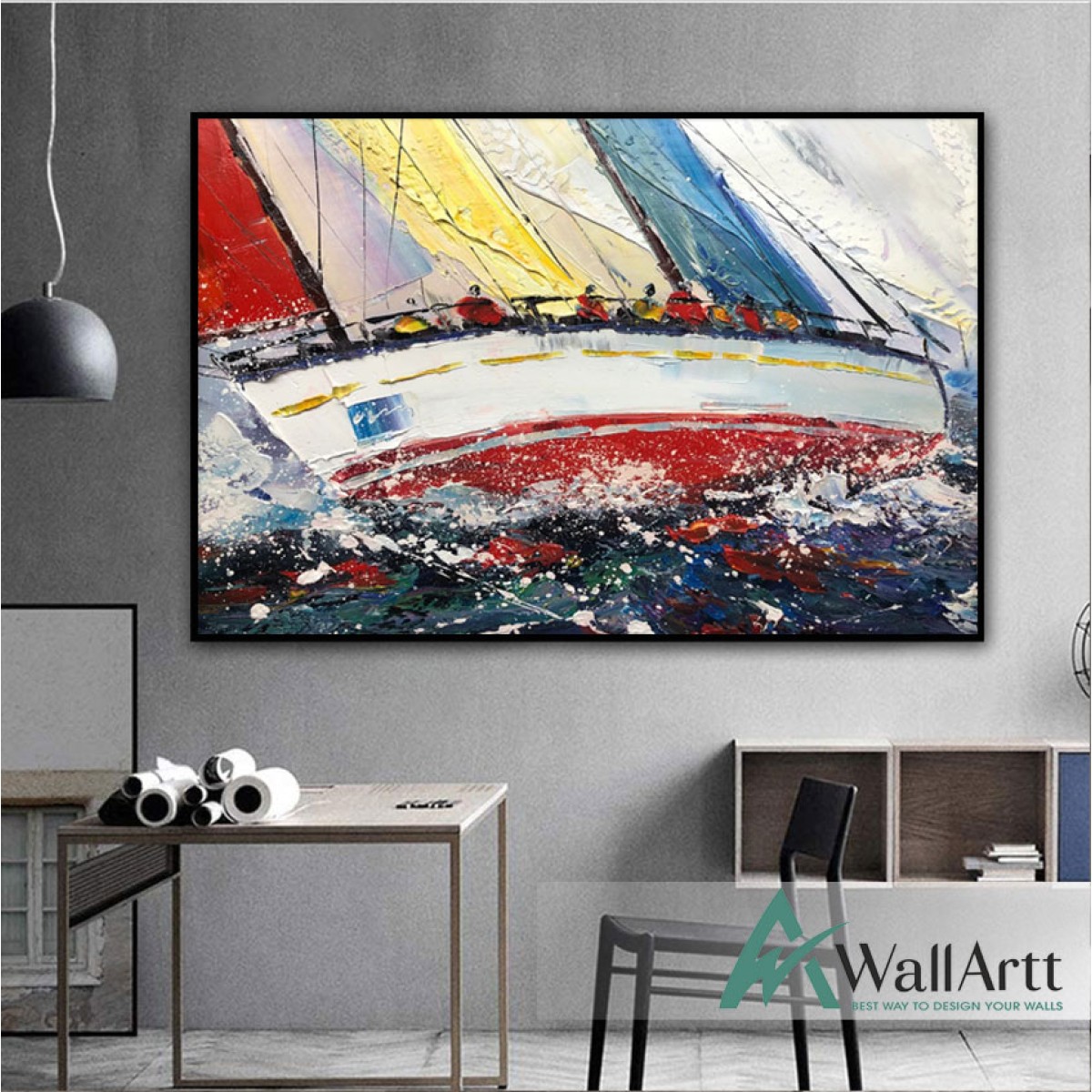 Sailing Race 3D Heavy Textured Partial Oil Painting